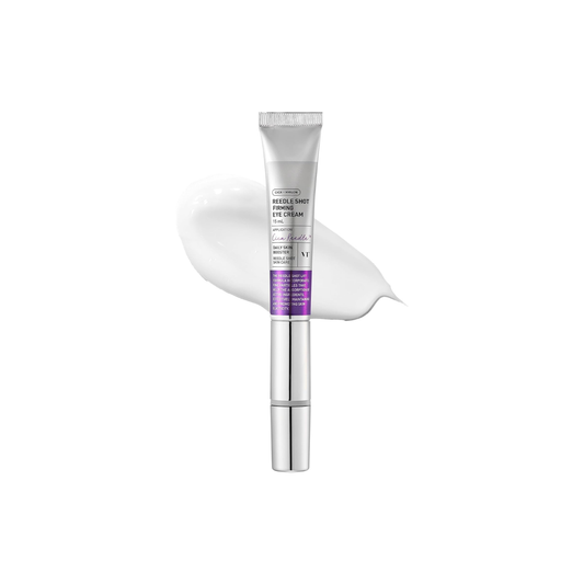 VT Reedle Shot Lifting Eye Cream is a firming eye cream designed to hydrate, smooth, and improve the look of elasticity around the delicate eye area. Formulated with CICA REEDLE™, Panthenol, Niacinamide, Collagen Extract, Bakuchiol, Ceramide NP, Peptides, Centella Asiatica Extract, Sodium Hyaluronate, Hydrolyzed Hyaluronic Acid, Adenosine, and Propolis Extract, it helps refine skin texture, soothe the skin, soften fine lines, and support a firmer-looking eye area. The micro-vibration applicator helps massag